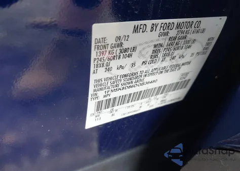 2013 Ford Explorer Xlt из США, поврежденный, VIN 1FM5K8D86DGB36480